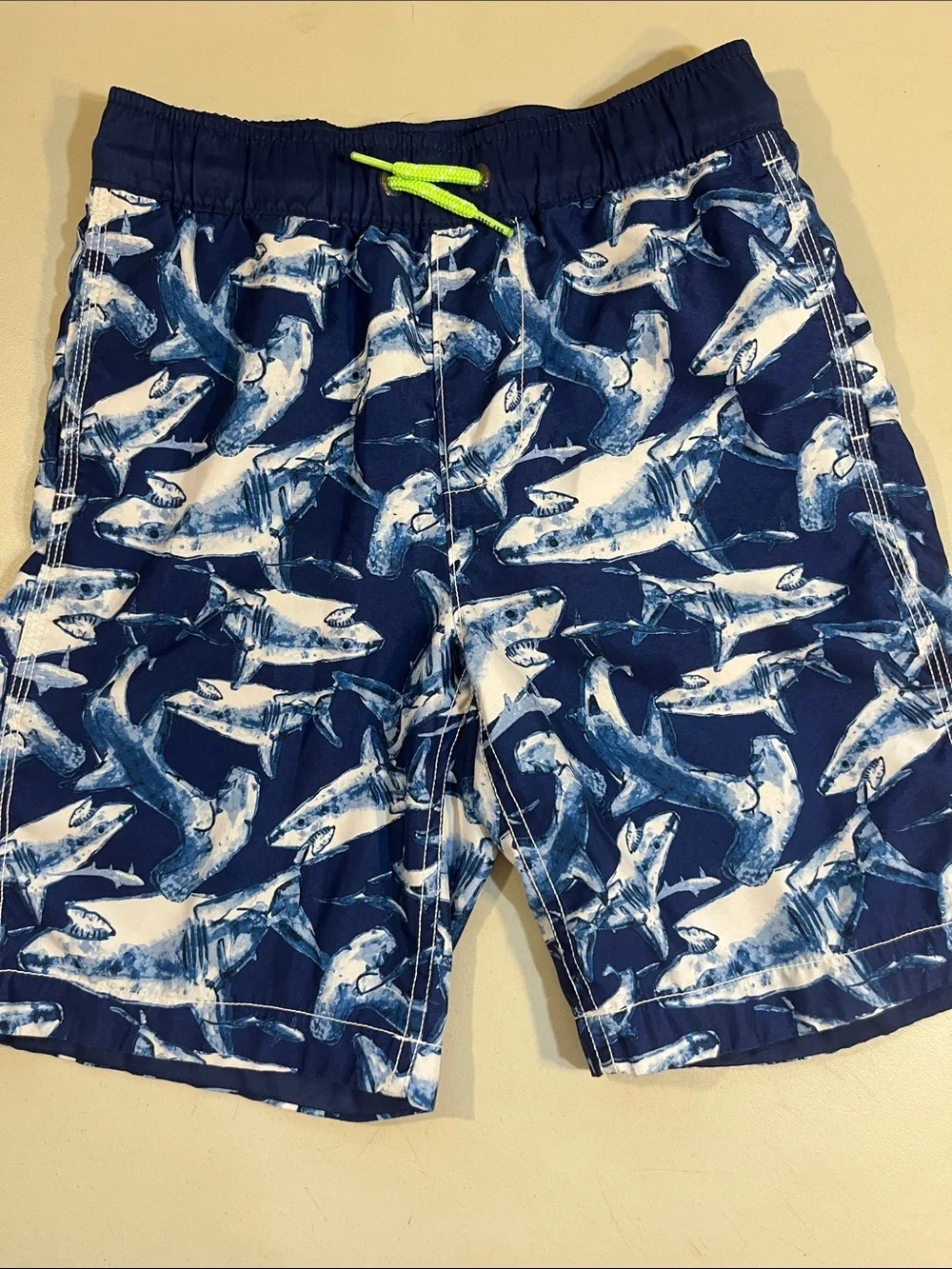 GAP Navy & White Shark Print Swim Shorts with Neon Drawstring